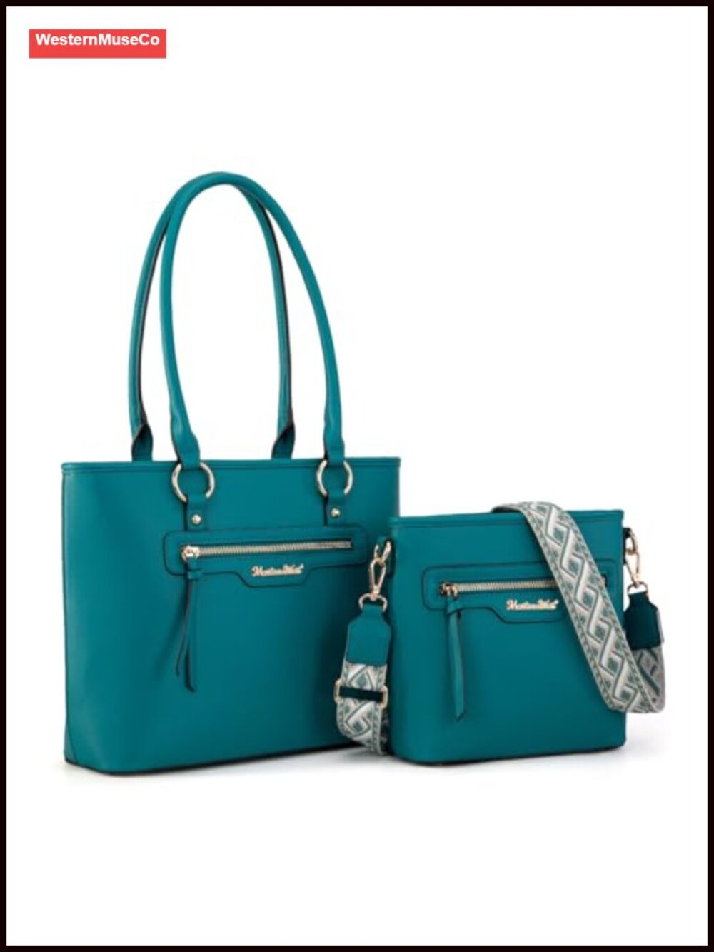Vegan Leather Tote Bag and Crossbody Purse Set with Guitar Strap
